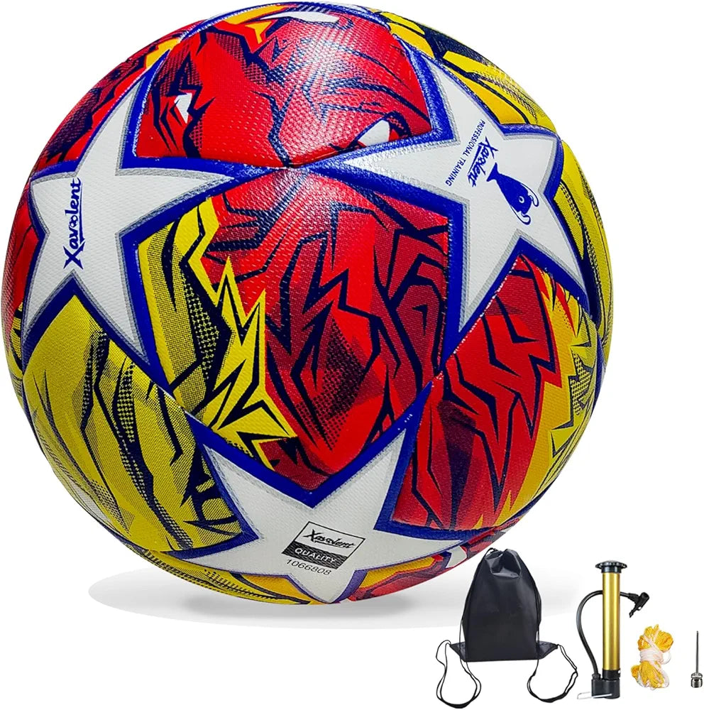 Professional Soccer Ball Size 5, Thermal Bonded Waterproof PU Match-Quality Training Ball with Pump