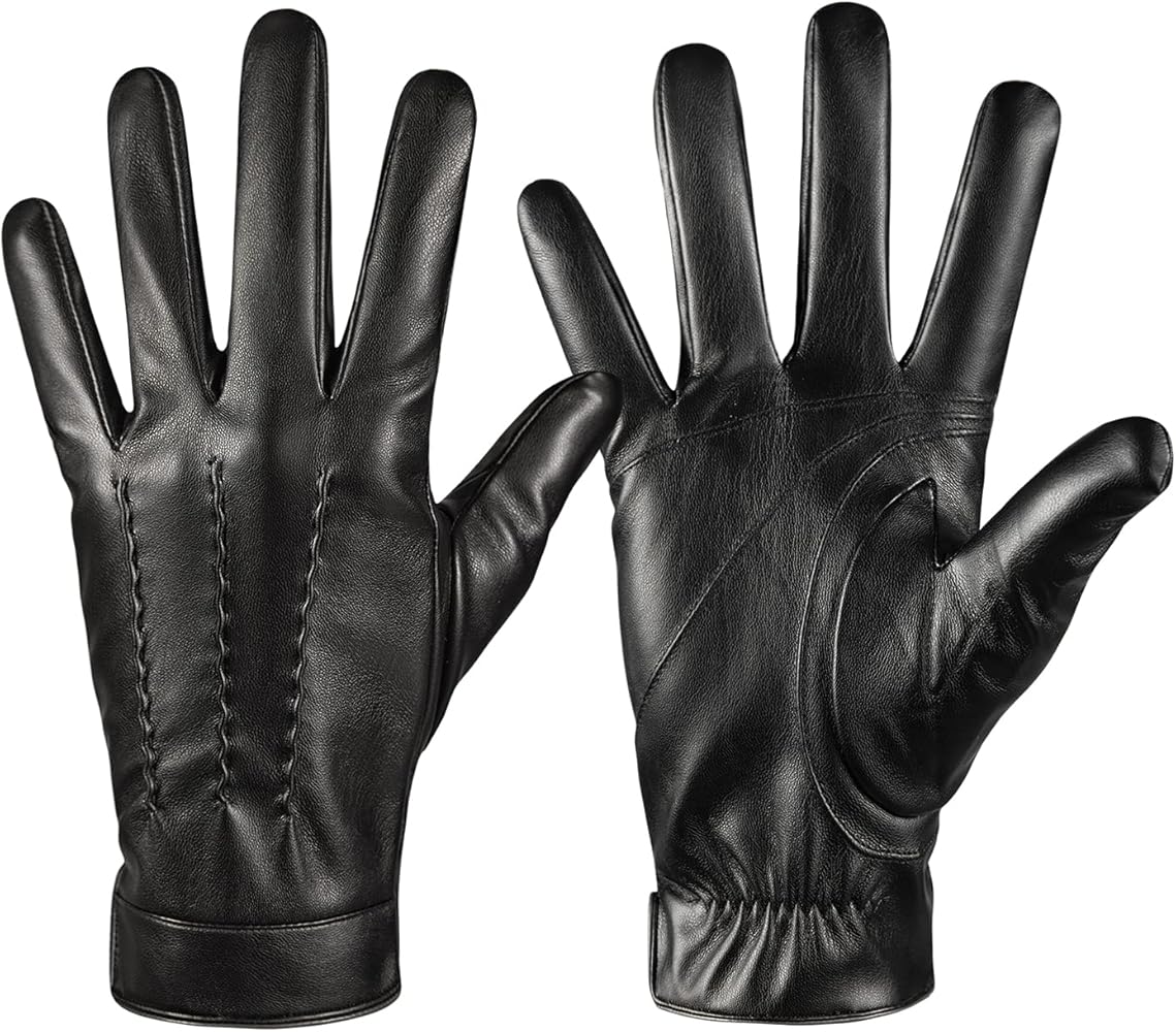 Winter Leather Gloves for Men,Touchscreen Snow Driving Gloves with Cashmere Lining for Motorcycle Driving Riding…
